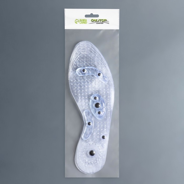 Стельки для обуви, универсальные, с магнитами, массажные, дышащие, р-р RU до 41 (р-р Пр-ля до 42), 26,5 см, пара, цвет прозрачный Стельки для обуви, универсальные, с магнитами, массажные, дышащие, р-р RU до 41 (р-р Пр-ля до 42), 26,5 см, пара, цвет прозрачный