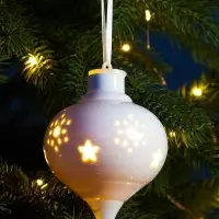 Ёлочный шар с подсветкой &laquo;Снежный&raquo;, 10.7&times;8.5&times;8.5 см, 1 LED, керамика, от батареек LR44&times;3, керамика, свечение тёплое белое