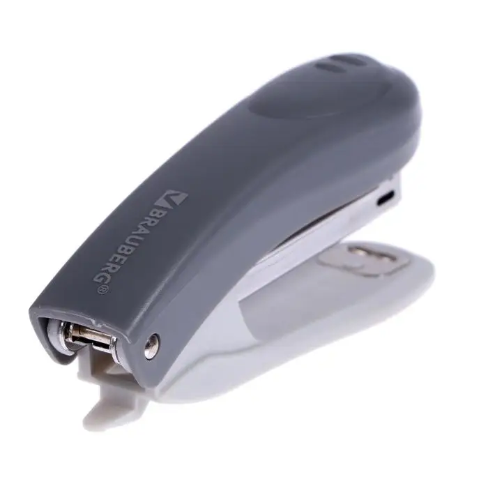 Степлер канцелярский № 10, BRAUBERG Einkommen, до 12 листов, встроенный антистеплер, пластиковый корпус, серый