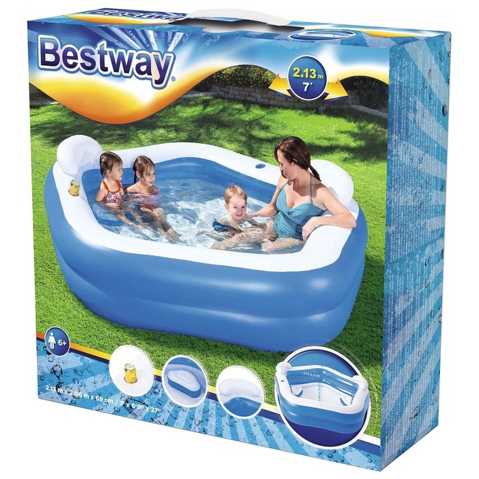 Бассейн надувной Bestway, 213×206×69 см, с сиденьями и подголовниками, от 6 лет, 54153 Бассейн надувной Bestway, 213×206×69 см, с сиденьями и подголовниками, от 6 лет, 54153