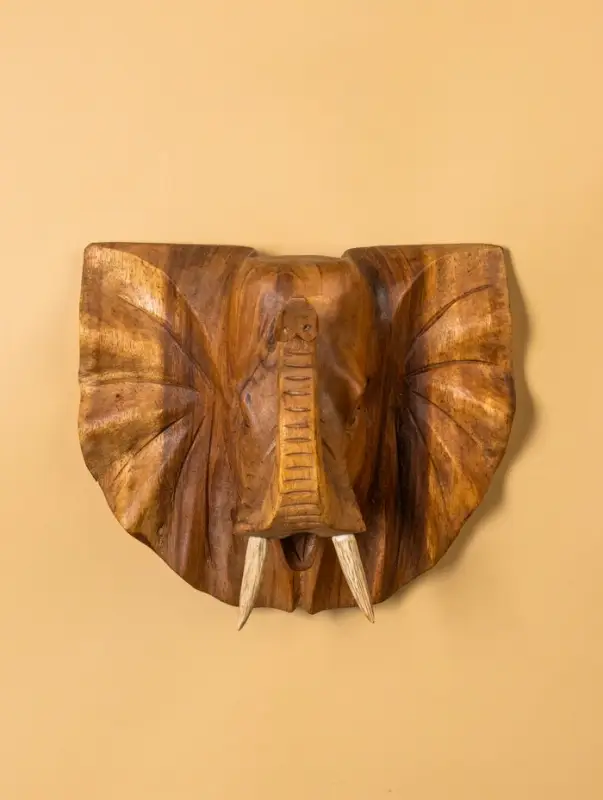 Панно «Голова слона», 32×15×22 см, дерево Суар, бежевое Панно «Голова слона», 32×15×22 см, дерево Суар, бежевое