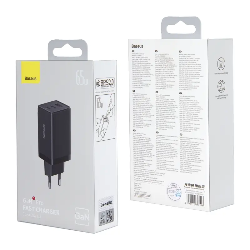 Сетевое зарядное устройство с кабелем Type-C-Type-C+2 PD65W+USB QC3.0 GaN CCGP120201 Baseus черный Сетевое зарядное устройство с кабелем Type-C-Type-C+2 PD65W+USB QC3.0 GaN CCGP120201 Baseus черный