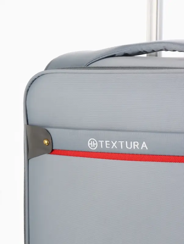 Чемодан 20",Текст,36*25*58,отд на молнии,1 нар/карм, увелич,код замок,4 колеса, т.серый