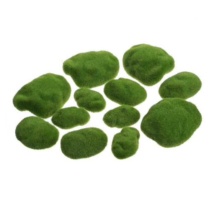 Мох искусственный, для декора, «Камни», набор 12 шт., зелёный, Greengo