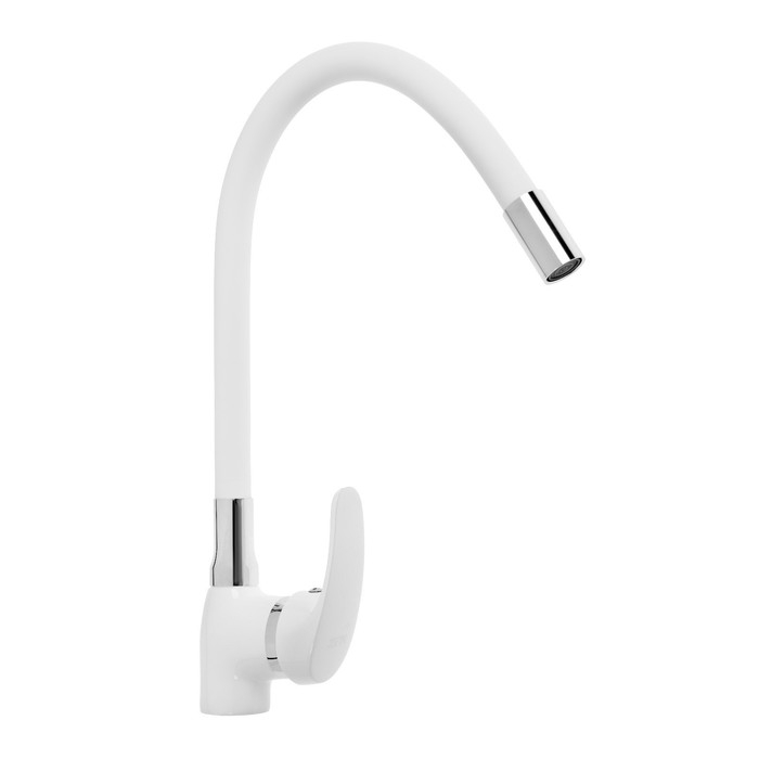 Смеситель для кухни ZEIN Z5973, гибкий силиконовый излив, картридж 40 мм, латунь, белый Смеситель для кухни ZEIN Z5973, гибкий силиконовый излив, картридж 40 мм, латунь, белый