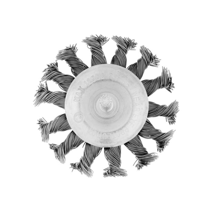 Щетка металлическая для дрели ТУНДРА, со шпилькой, крученая проволока, плоская, 75 мм Щетка металлическая для дрели ТУНДРА, со шпилькой, крученая проволока, плоская, 75 мм
