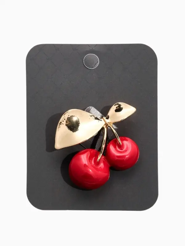 Брошь "Вишня с листочками", цвет красный в золоте