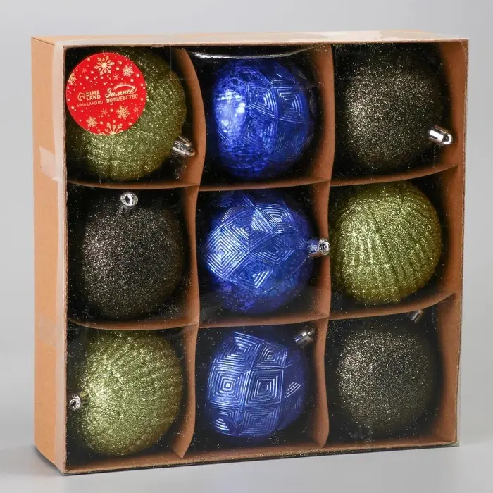 Ёлочные игрушки &laquo;Чудо - узоры&raquo;, шары новогодние, d=7.5 см, набор 9 шт., зелёный/синий