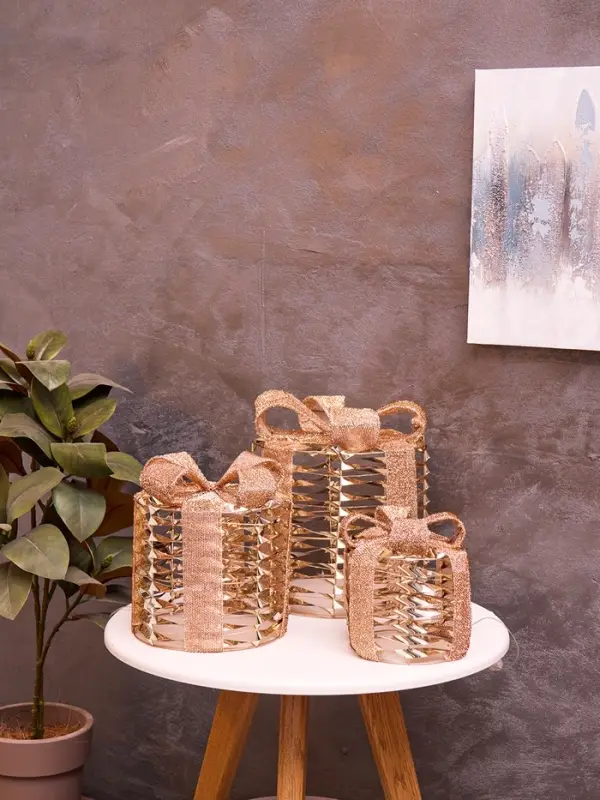 Фигура световая &laquo;Подарки цилиндр бежевые&raquo;, 25&times;20&times;15 см, 90 LED, от батареек AAx8, свечение тёплое белое