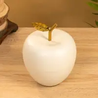Сувенир "Яблоко с золотым листом" 14,5х14,5х18 см, цв. матовый белый