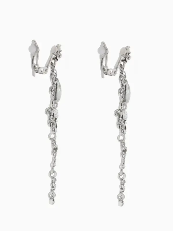 Серьги клипсы для ушей висячие со стразами QF &laquo;Ажур&raquo;, белые в серебре