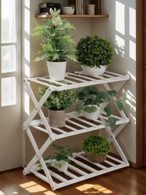 Подставка для цветов Greengo, 3 полки, 50&times;25&times;46 см, напольная, бамбук, белая