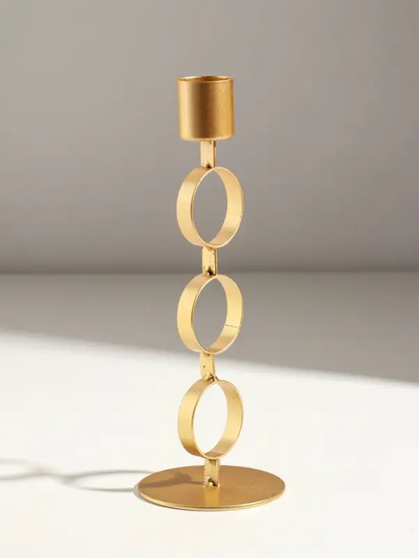 Подсвечник металл на 1 свечу "Три кольца" d=2,5 см золото 7,5х7,5х21 см