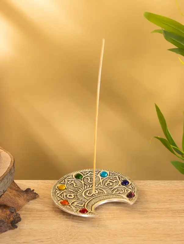 Подставка под благовония «Полумесяц с цветными кристаллами», 12×11 см, алюминий Подставка под благовония «Полумесяц с цветными кристаллами», 12×11 см, алюминий