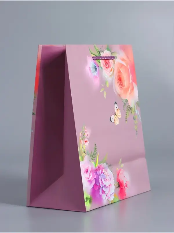 Пакет подарочный ламинированный, &laquo;Танец бабочки&raquo;, пурпурный, 18&times;22.3&times;10 см