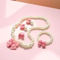 Набор детских украшений Выбражулька &laquo;Бант&raquo;, 4 предмета: кулон, браслет d=6 см кольцо, клипсы, бело-розовый