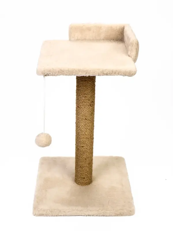 Когтеточка-столбик Petmil &laquo;Релакс&raquo;, 60&times;35&times;35 см, с полкой - лежанкой и игрушкой, джут, бежевая