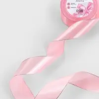 Лента атласная, с серебряным люрексом, 40 мм, 23&plusmn;1 м, розовая №04