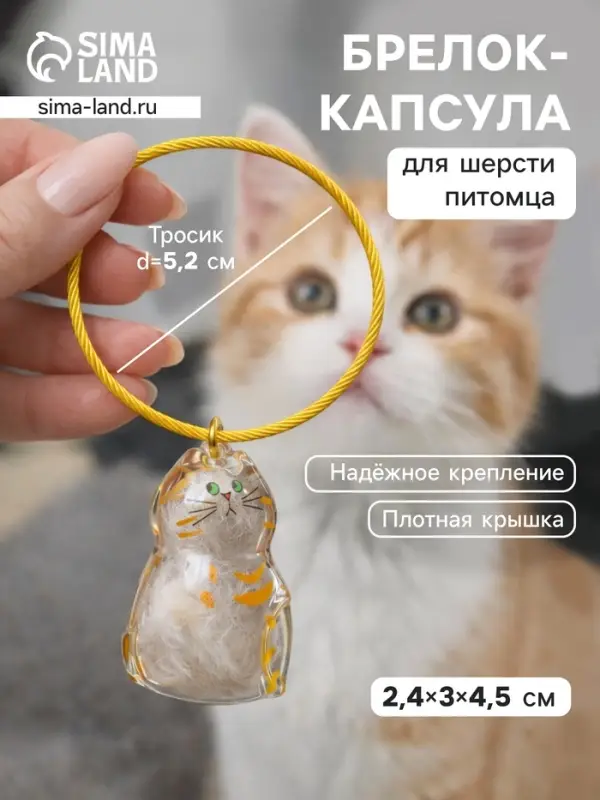 Брелок - обвес на сумку для шерсти кошачьей на тросе для ключей, рюкзака &laquo;Полосатый котик&raquo;, капсула с секретом, трос d=5.2 см, 2.4&times;3&times;4.5 см