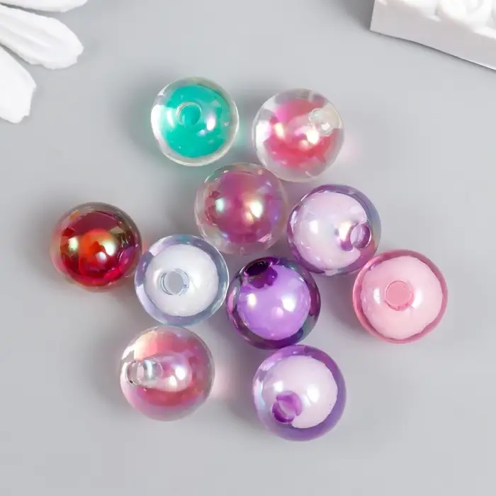 Бусина акрил с несквозным отверстием Бусина акрил с несквозным отверстием "Шарик - цвет внутри" н-р 10 шт цветные 1,5х1,5х1,5 см 789263