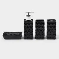 Набор аксессуаров для ванной комнаты &laquo;Ромбы&raquo;, 4 предмета, дозатор 230 мл, мыльница, 2 стакана, чёрный