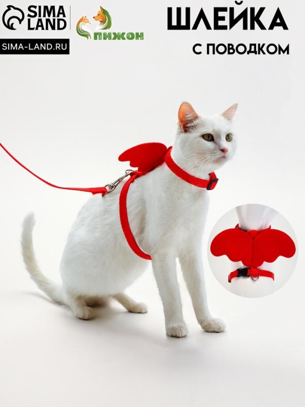 Комплект амуниции "Ангел", размер XS, шлейка 19-26 см, поводок 120 х 1 см, красный
