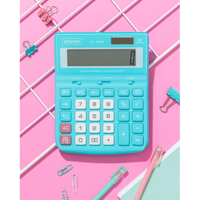 Калькулятор настольный ПОЛНОРАЗМ Attache AF-447M,12р,дв.пит,мятн,198x153x42