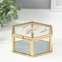 Шкатулка стекло с металлическим каркасом "Сухоцветы" многогранник 11,3х13х5,7 см