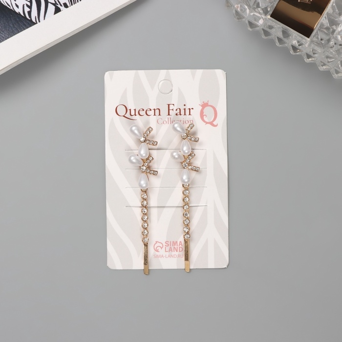 Невидимка для волос «Глория» (набор 2 шт) двойной бант, 6 см, золото Невидимка для волос «Глория» (набор 2 шт) двойной бант, 6 см, золото