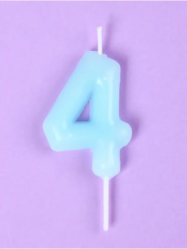 Свеча в торт &laquo;Цифра 4&raquo;, светящаяся голубая, 9 см