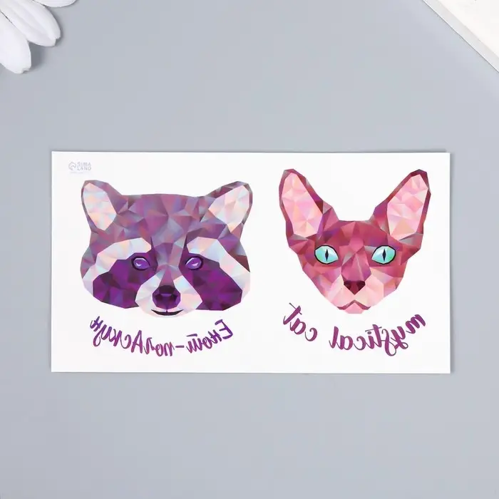 Переводная тату на тело цветная «Сфинкс и енот», двойная, 10.5×6 см