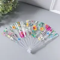 Веер складной пластик &laquo;Садовые цветы&raquo;, блеск, 23 см