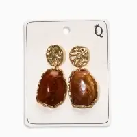 Серьги "Стиль камня", цвет коричневый в золоте Серьги "Стиль камня", цвет коричневый в золоте