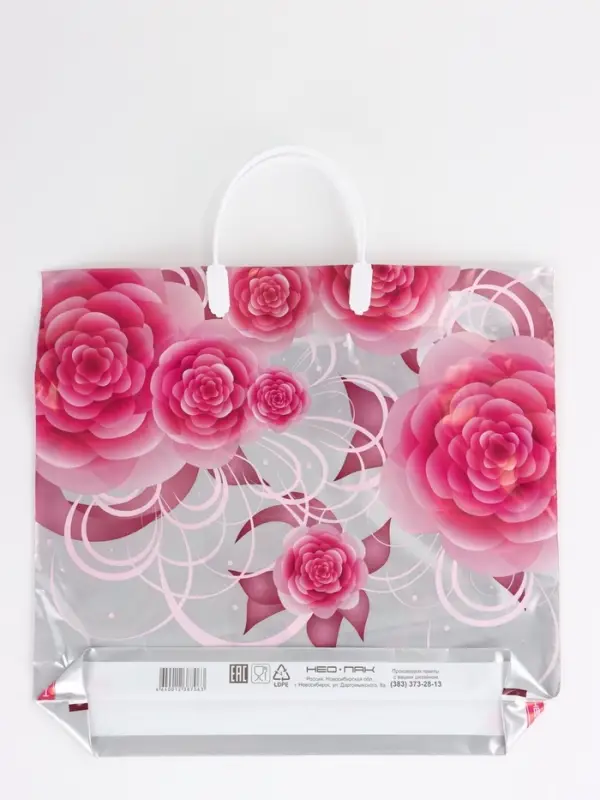 Пакет Пакет "Роза на серебре, полиэтиленовый, пластиковая ручка 37х35 см 90 мкм