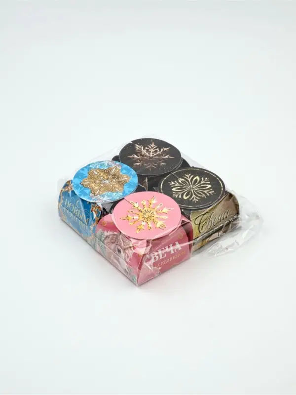 Свечи чайные, новогодний набор 4 шт., 4 см