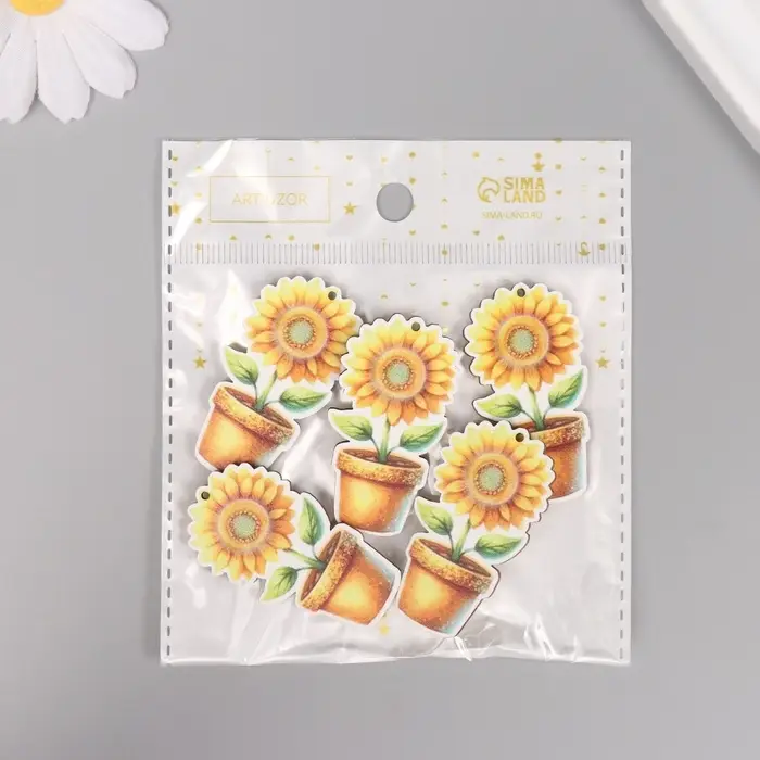 Декор для творчества дерево Декор для творчества дерево "Подсолнух в горшке" 4,6х2,5х0,3 см