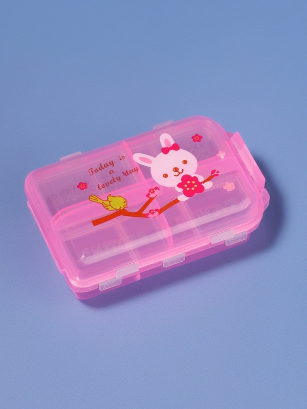 Таблетница, 9,5 × 6 × 3 см, 10 секций, цвет розовый Таблетница, 9,5 × 6 × 3 см, 10 секций, цвет розовый