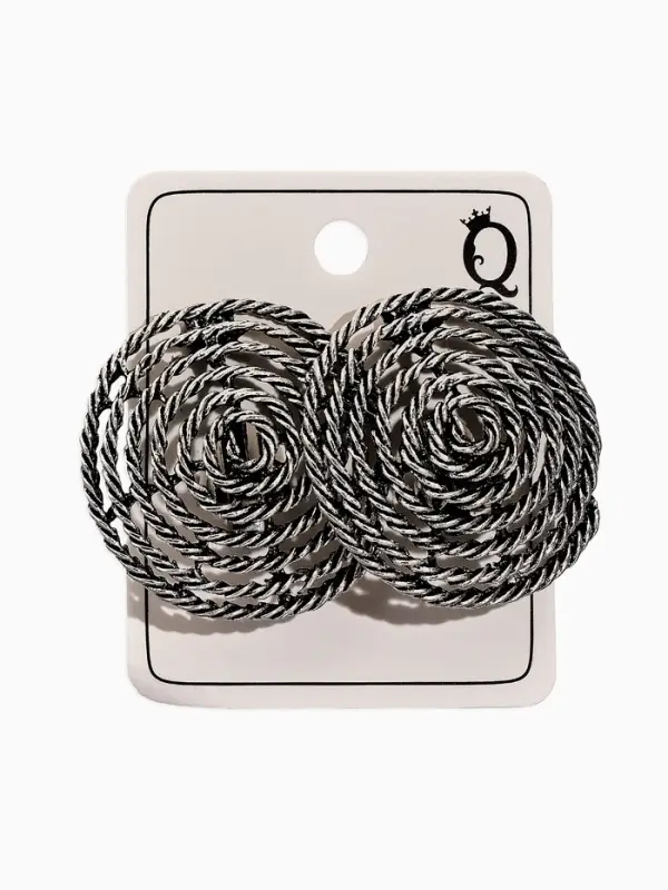 Серьги клипсы для ушей QF &laquo;Гипноз&raquo;, цвет чернёное серебро