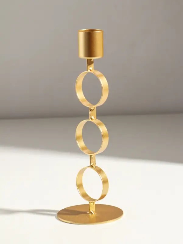 Подсвечник металл на 1 свечу "Три кольца" d=2,5 см золото 7,5х7,5х21 см