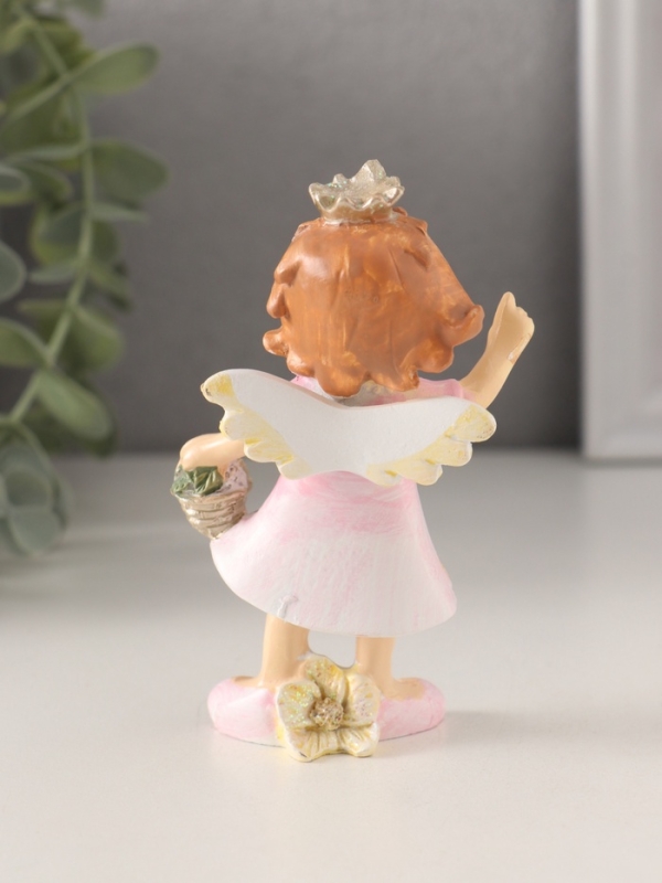 Сувенир полистоун "Принцесса-ангел в розовом платье с корзинкой цветов" 7х4х10 см