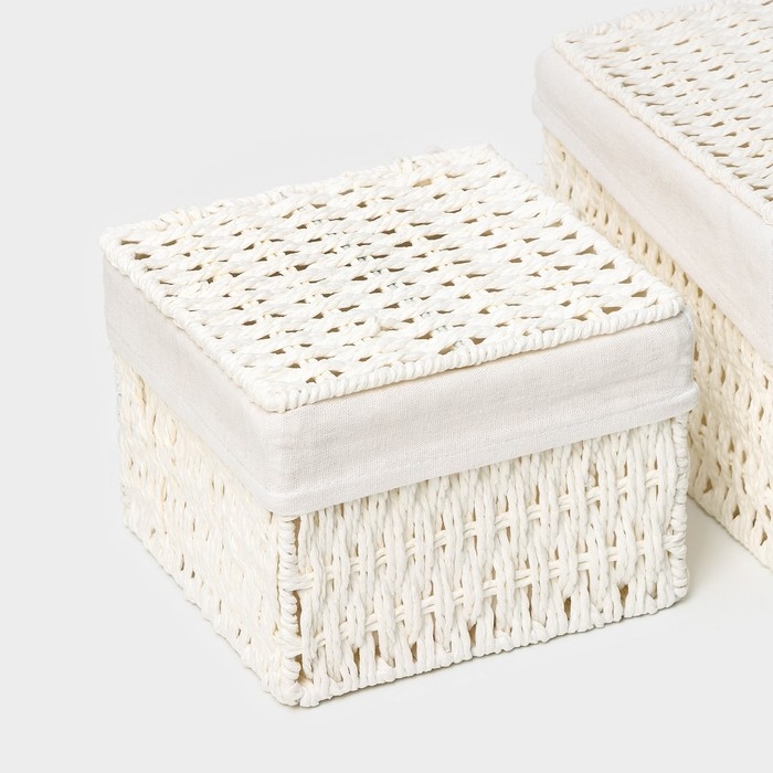 Набор интерьерных корзин ручной работы с крышкой LaDо́m, 2 шт, размер: 20×20×15 см, 25×25×18 см Набор интерьерных корзин ручной работы с крышкой LaDо́m, 2 шт, размер: 20×20×15 см, 25×25×18 см