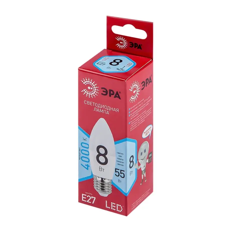 Лампа светодиодная LED 8 Вт 640Лм 4000К свеча нейтральный E27 220-240В LED B35-8W-840-E27 Red Line