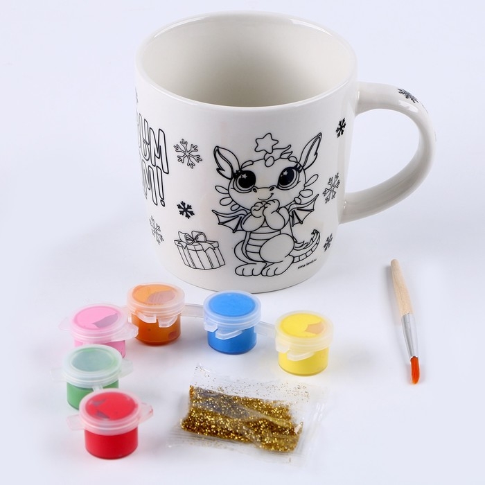 Лунная роспись кружки на новый год «Дракоша с подарком», 300 мл Лунная роспись кружки на новый год «Дракоша с подарком», 300 мл