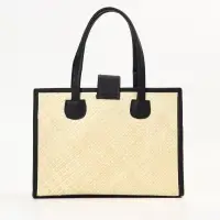 Сумка плетёная на застёжке из пандана, 35&times;12&times;40 см, бежево-чёрная