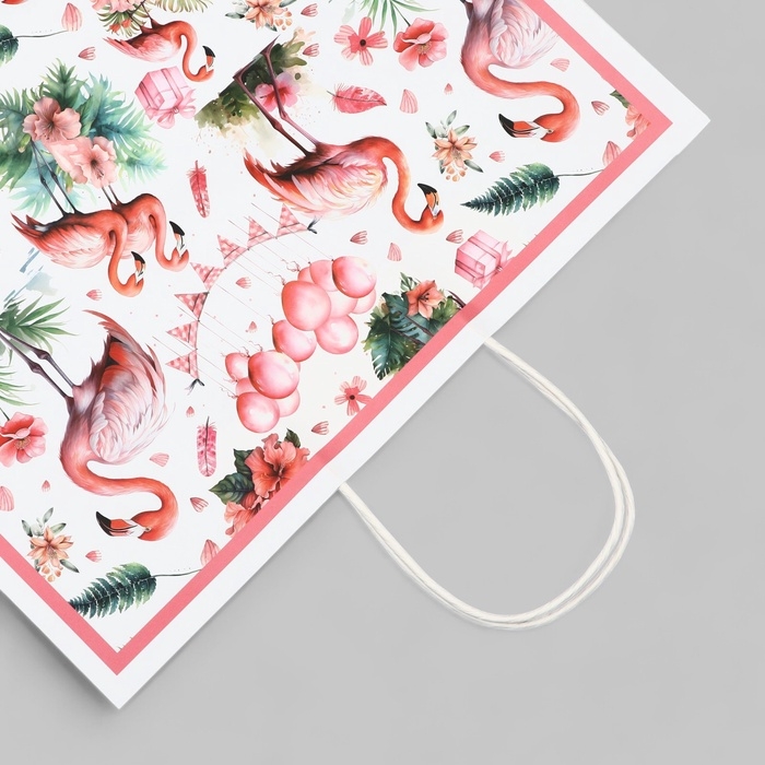 Пакет подарочный   Пакет подарочный  "Розовый фламинго" 31,5 х 25 х 11,5 см, 120 г/м²