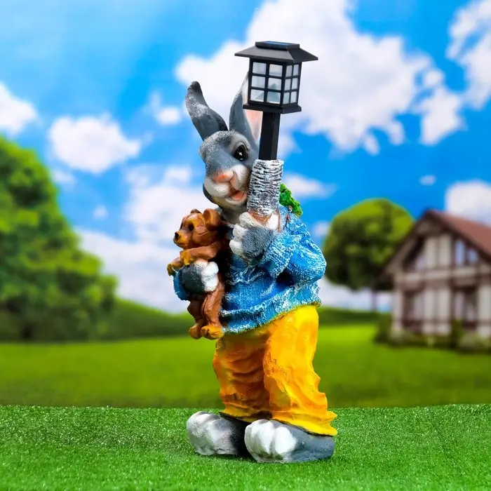 Садовый фонарь  Садовый фонарь "Заяц с фонармком и игрушкой" 27х24х52см