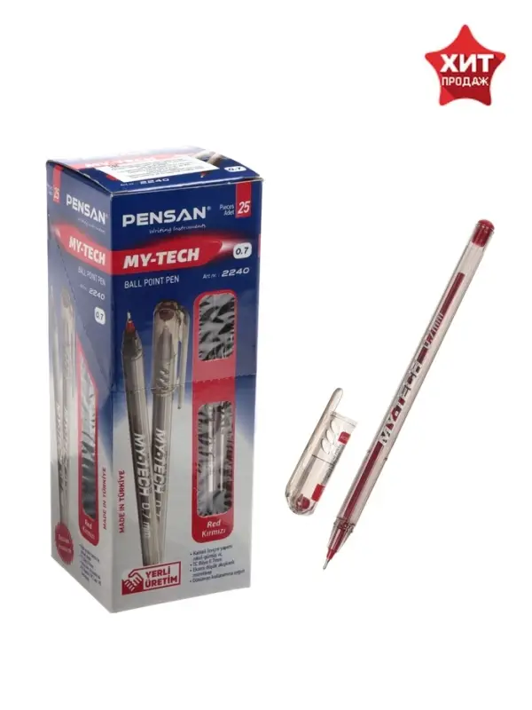 Ручка шариковая масляная Pensan My-Tech, узел-игла 0.7 мм, чернила красные