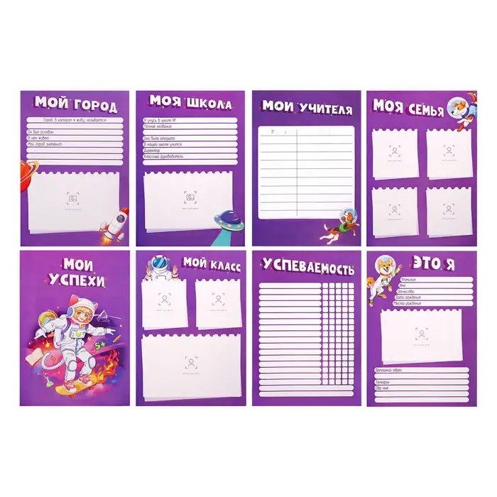 Папка-портфолио А4 &laquo;Астронавт&raquo;, Calligrata TOP, твердая обложка, на кольцах, молния вокруг, для школьника, 1 файл, 8 вкладышей