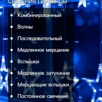 Гирлянда &laquo;Бахрома&raquo; 2.4&times;0.9 м с насадками &laquo;Звёзды&raquo;, IP20, прозрачная нить, 138 LED, свечение синее, 8 режимов, 220 В