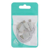 Кабель 3 в 1 Luazon, microUSB/Lightning/iPhone 30-pin - USB, 1 А, 0.2 м, белый